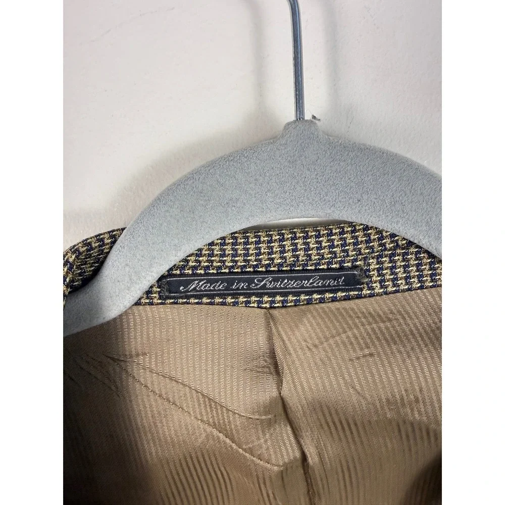 Ermenegildo Zegna Soft Mens Brown Navy Houndstooth Wool Blazer Sport Coat 50 40R